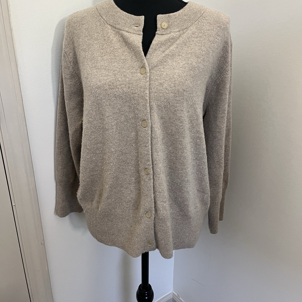 Vince Cashmere Wool Blend Cardigan Sweater XL Beige Oatmeal Minimalist
